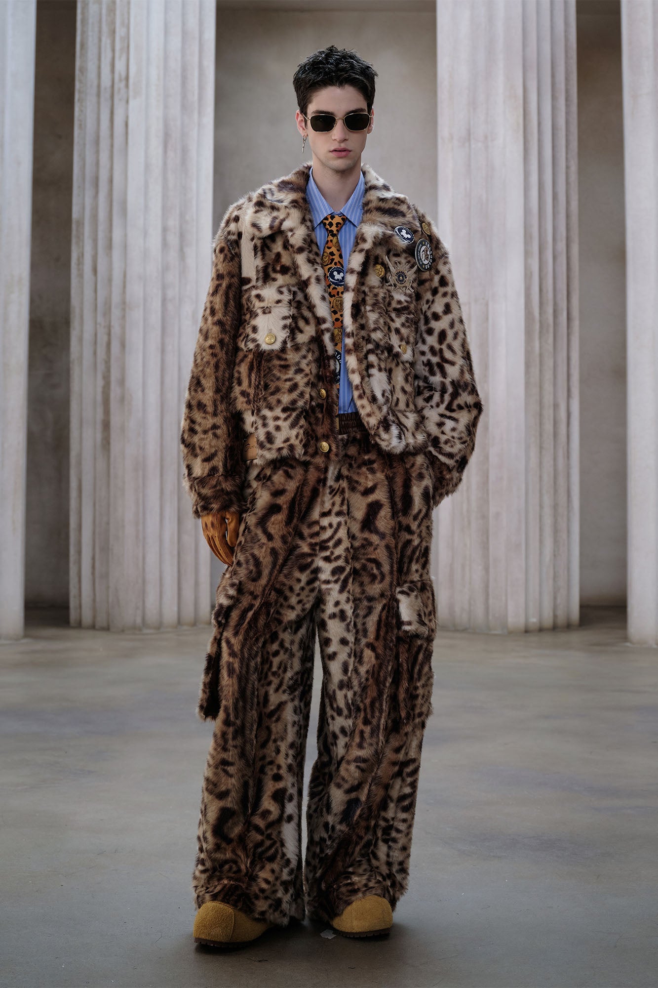 FACEONLAB Leopard Faux Fur Jacket-Jacket-M-With Badges (Badges Packaged Separately)-Free Shipping Leatheretro