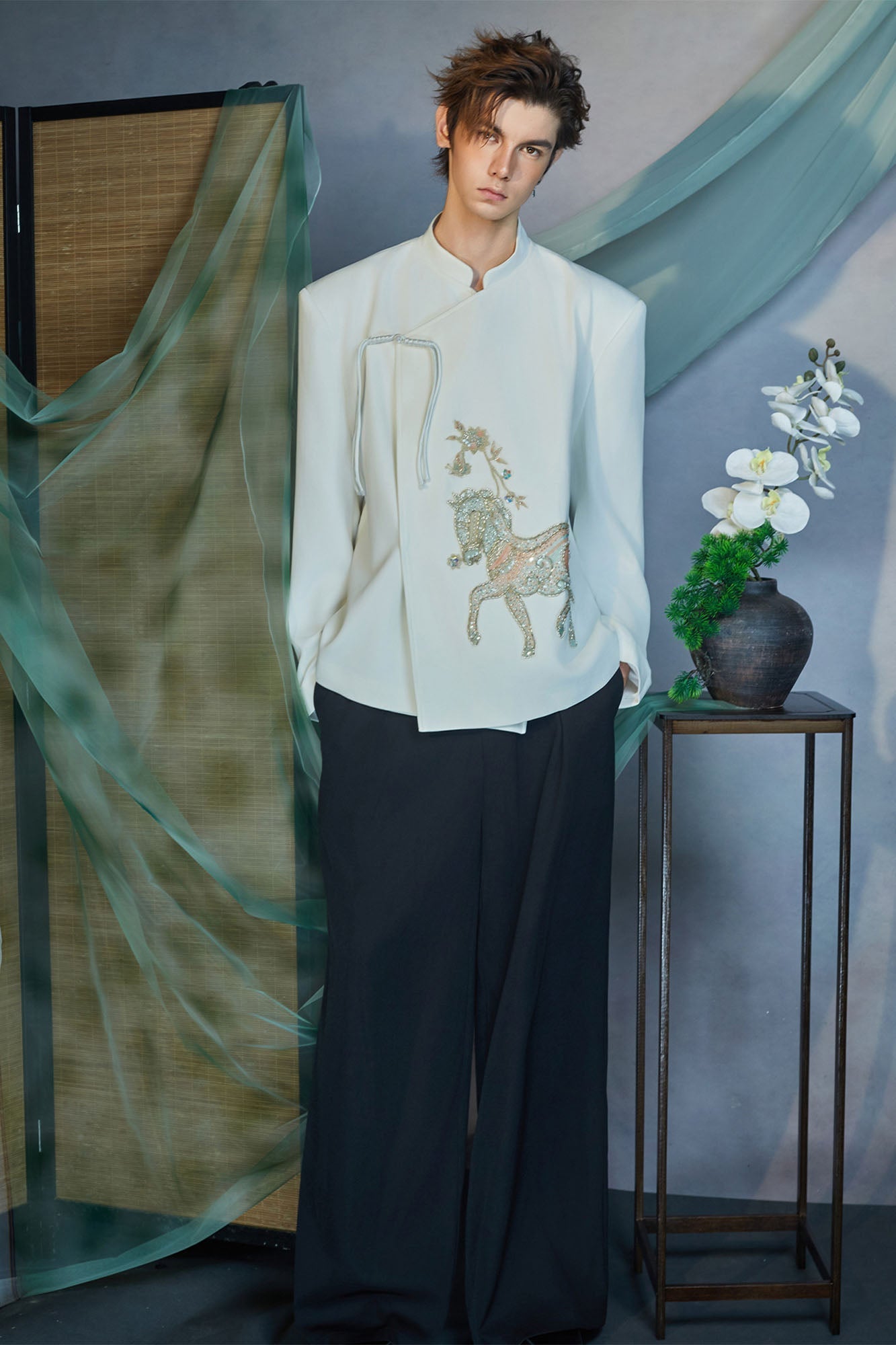 JIECHI Embroidery Horse Asymmetric Wrap Jacket-Jacket-M (Preorder)-Free Shipping Leatheretro