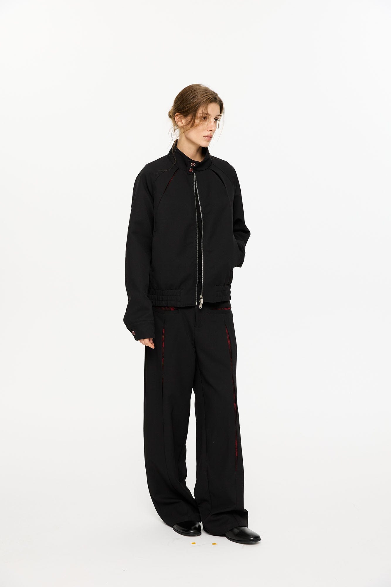 KREATE Floral-Lined Spliced Harrington Jacket-Jacket-S-Black-Free Shipping Leatheretro