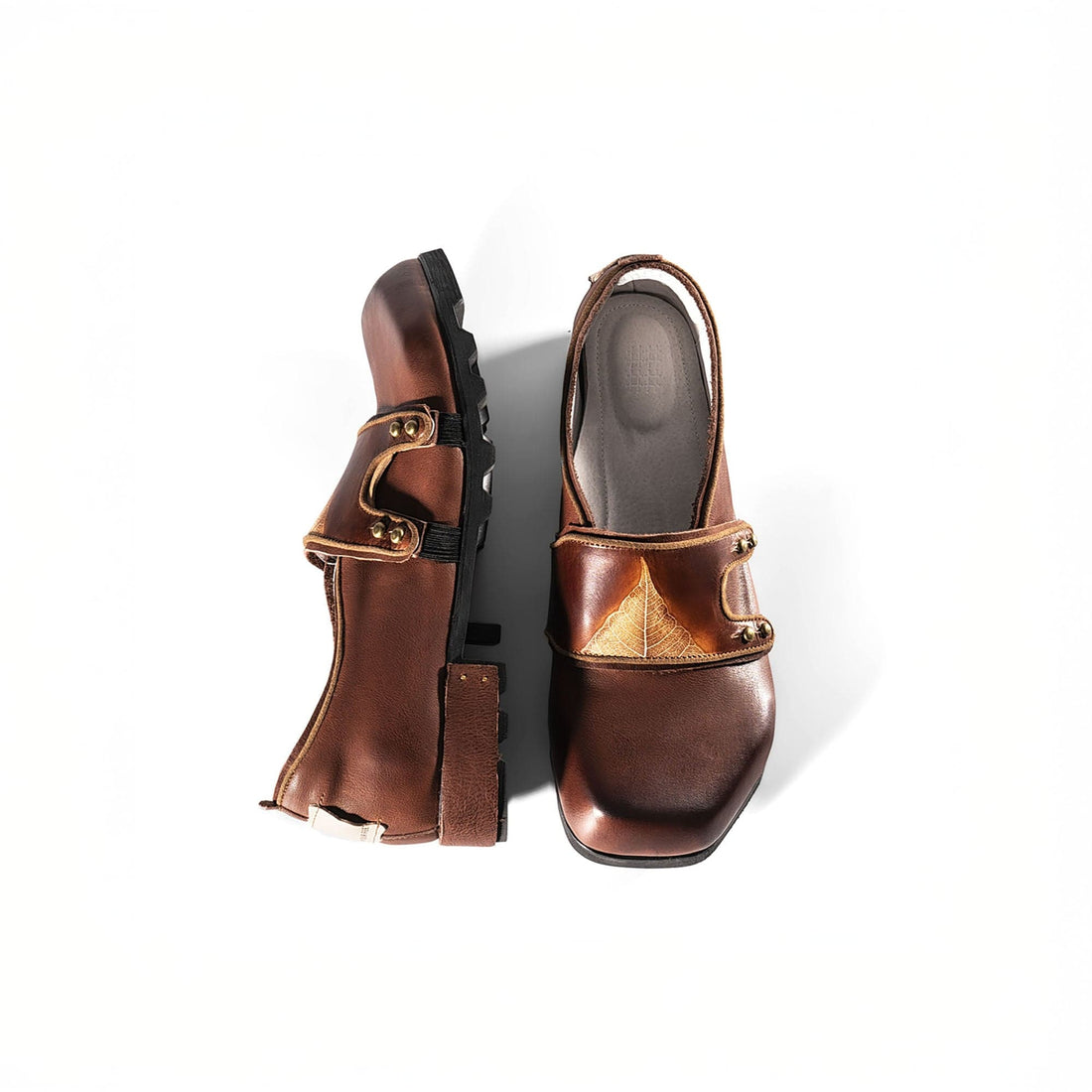 REWRITE Leaf Cowhide Velcro Loafers Brown-Shoes-38.5-Free Shipping Leatheretro