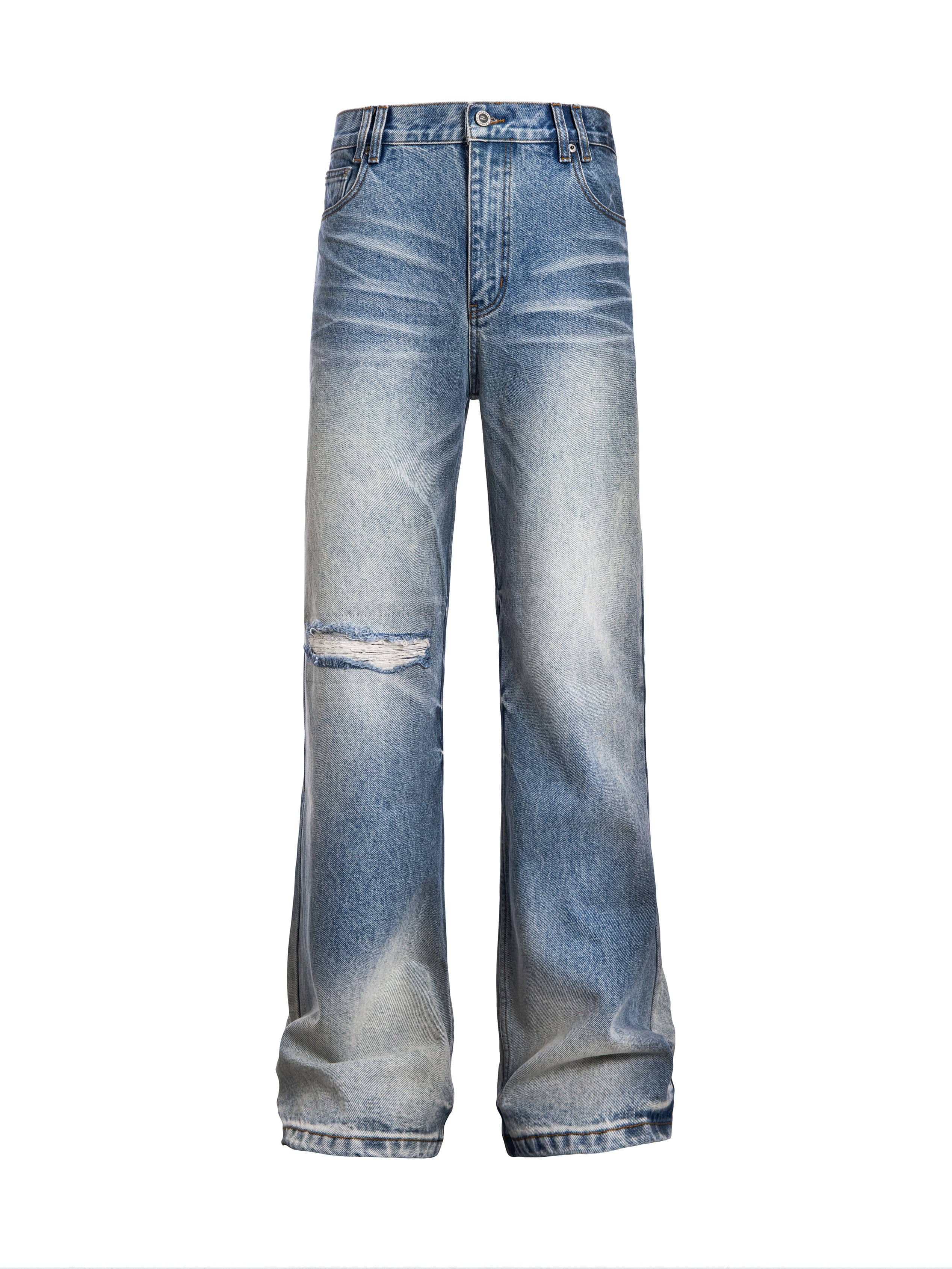 CATSSTAC Frost-Washed Distressed Straight-Leg Jeans-Jeans-S-Free Shipping Leatheretro