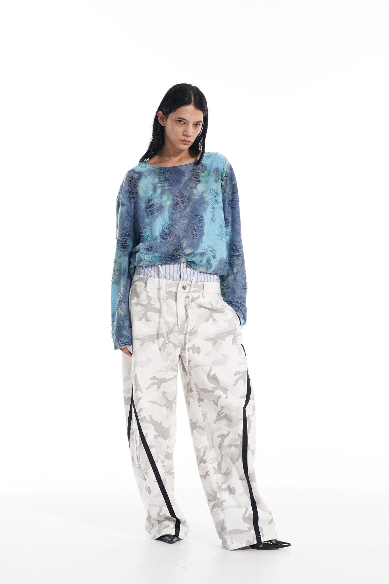 VANN VALRENCE Distressed Gradient Tie-Dye Long-Sleeve Tee-L/S Tee-S-Free Shipping Leatheretro