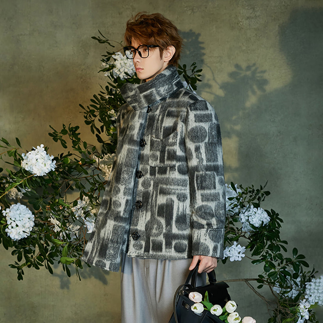 JIECHI Detachable Drape Geometry Full-Print Wool-Blend Jacket-Jacket-M (Preorder)-Free Shipping Leatheretro