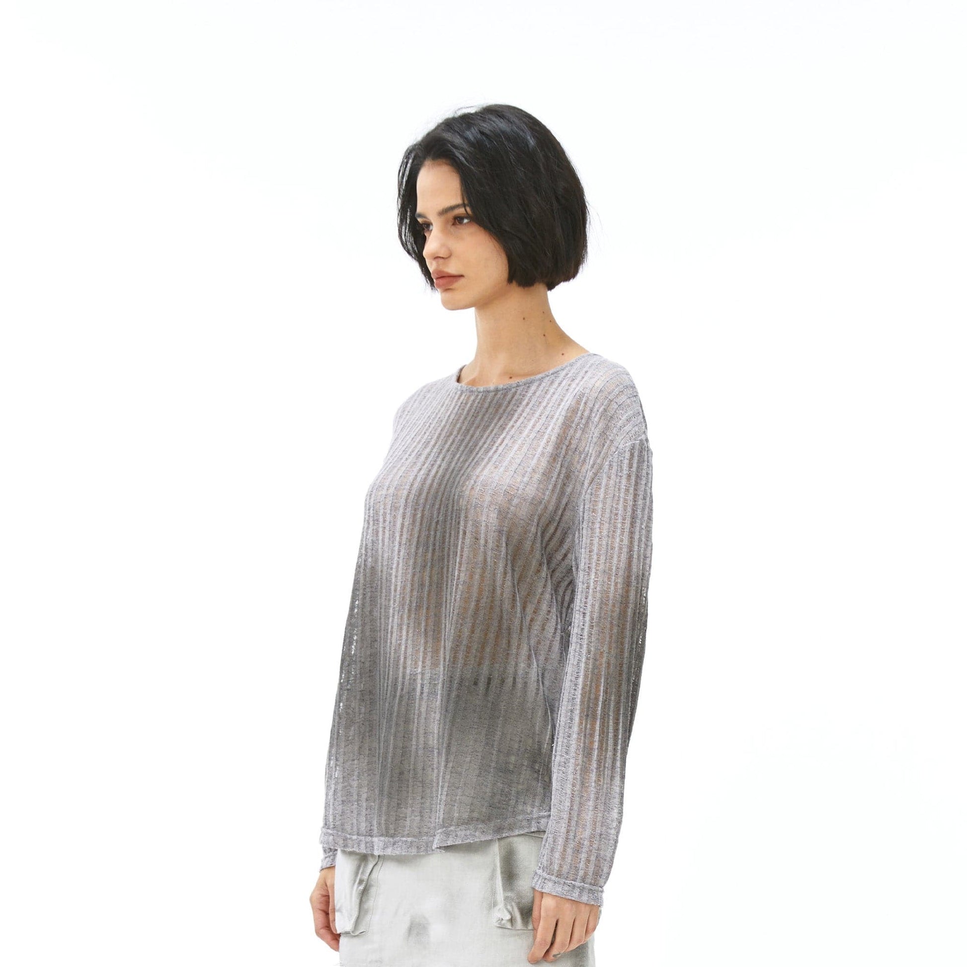 VANN VALRENCE Essential Gradient Sheer Long-Sleeve Tee-L/S Tee-S-Free Shipping Leatheretro