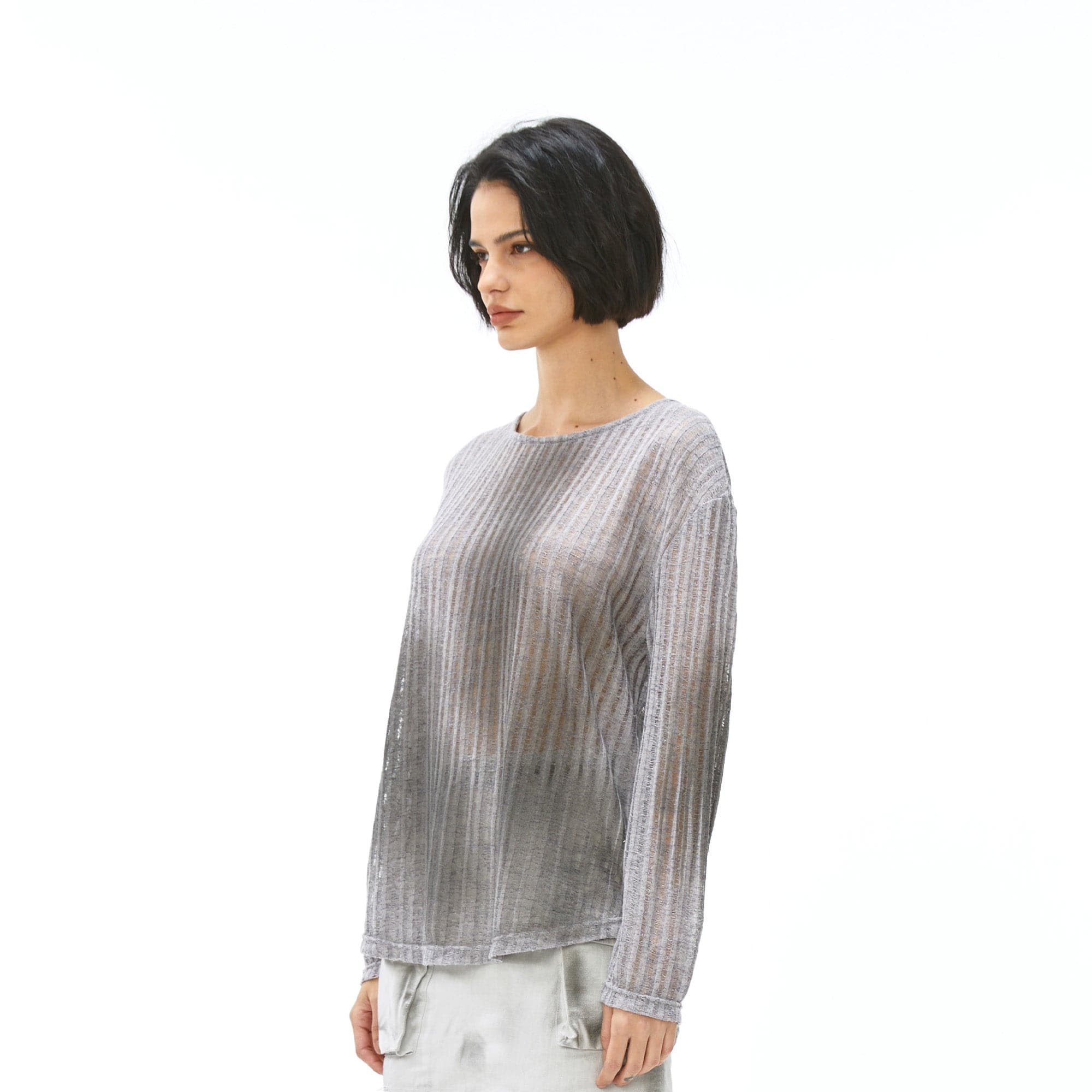 VANN VALRENCE Essential Gradient Sheer Long-Sleeve Tee-L/S Tee-S-Free Shipping Leatheretro