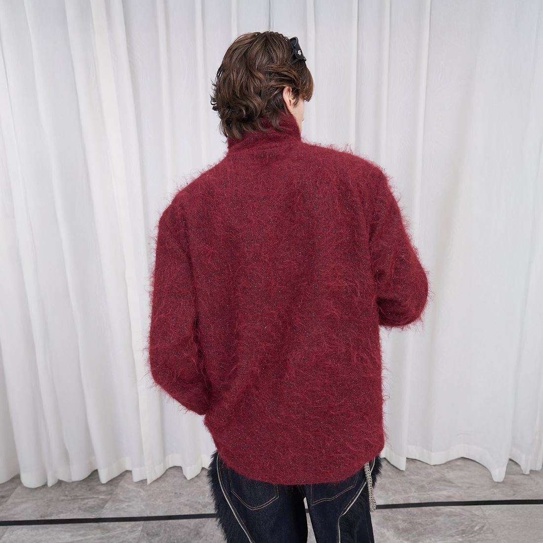 ASSEEN Asym-Zip Glitter Mohair Cardigan-Jacket-S-Free Shipping Leatheretro