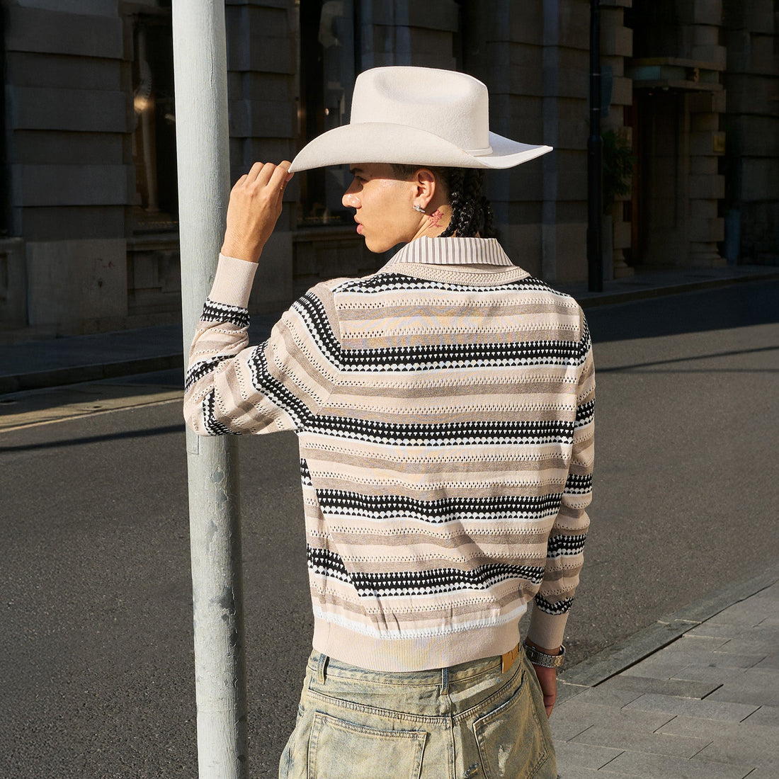 STEEPC Stripe Faux-Layered Polo Sweater-Sweater-S-Free Shipping Leatheretro