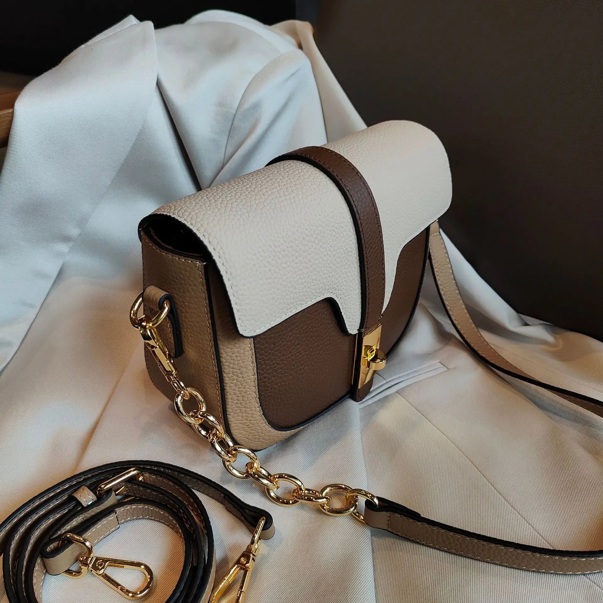 Women Luxury First Layer Saddle Bag - Compact Shoulder Crossbody Bags-Crossbody Bag-Coffee Beige-Free Shipping Leatheretro