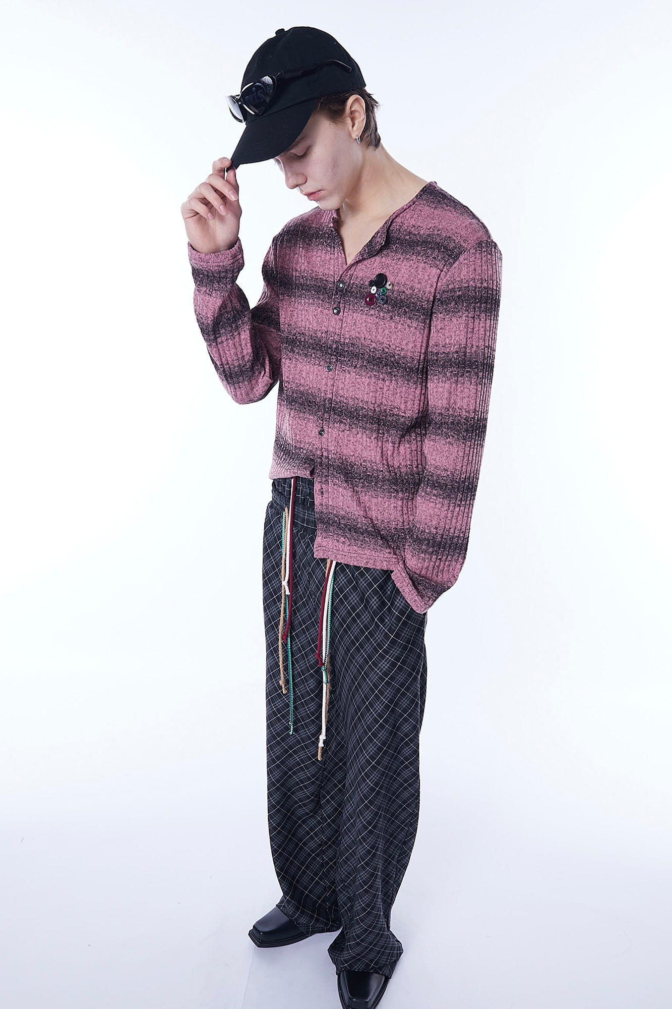 ASSEEN Horizontal Gradient Stripe Button Cardigan Pink-Sweater-S-Free Shipping Leatheretro