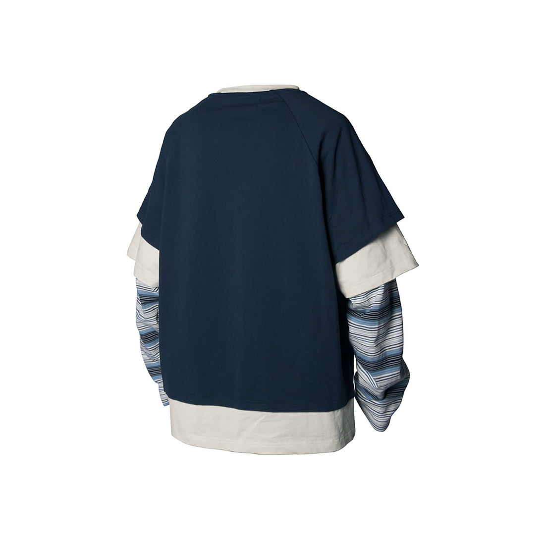 RELABEL Layered Stripe-Sleeve Lace-Up Sweatshirt Blue-Sweatshirt-XS-Free Shipping Leatheretro