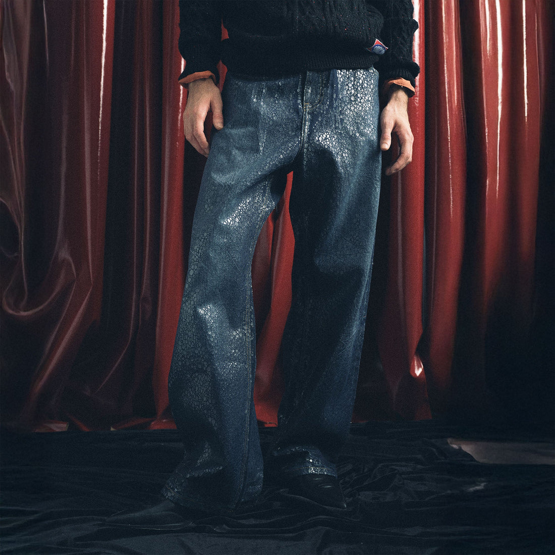 TRECLUB Iridescent Scale Wide-Leg Jeans-Jeans-S-Free Shipping Leatheretro