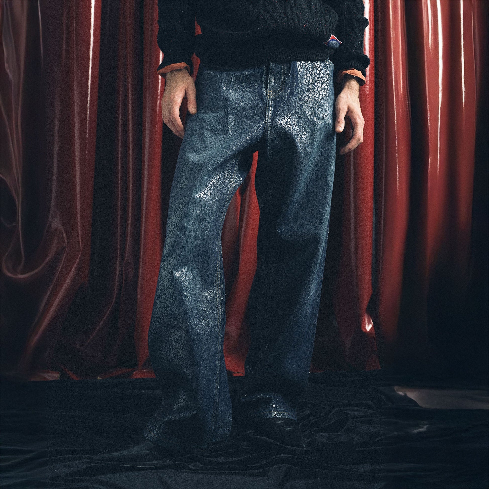 TRECLUB Iridescent Scale Wide-Leg Jeans-Jeans-S-Free Shipping Leatheretro