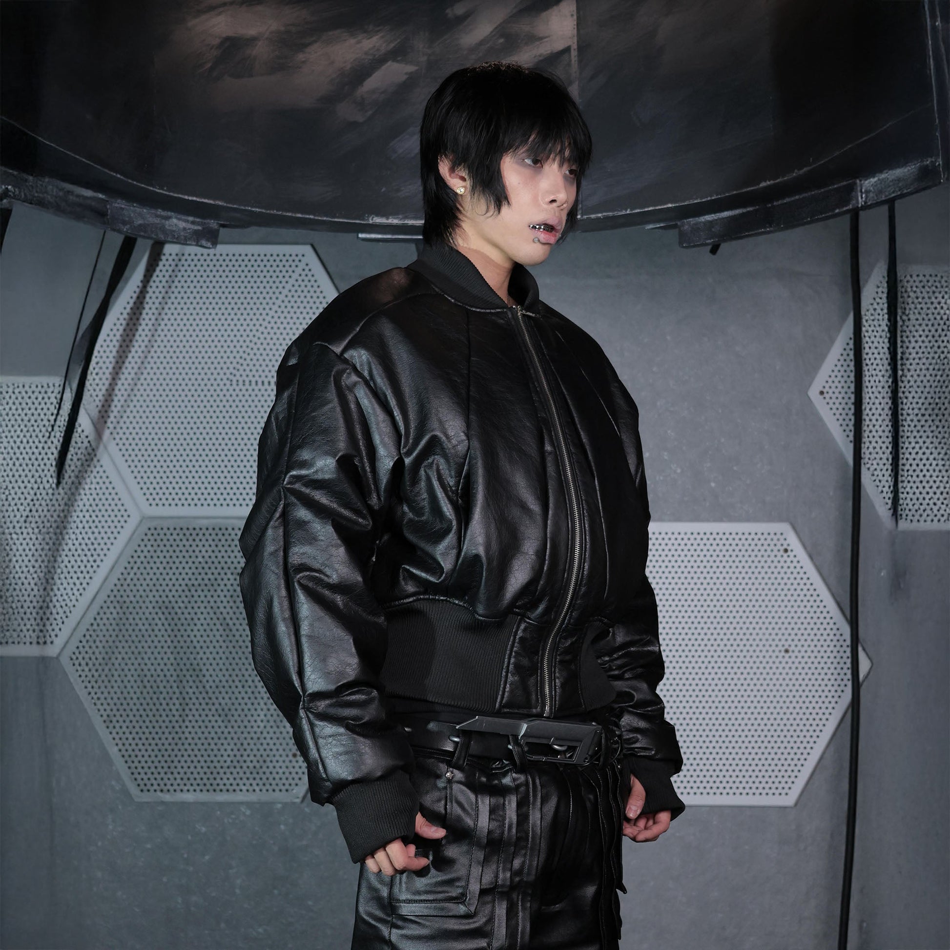 SSIN7 Panel Cinched Bomber Jacket-Jacket-S-Free Shipping Leatheretro