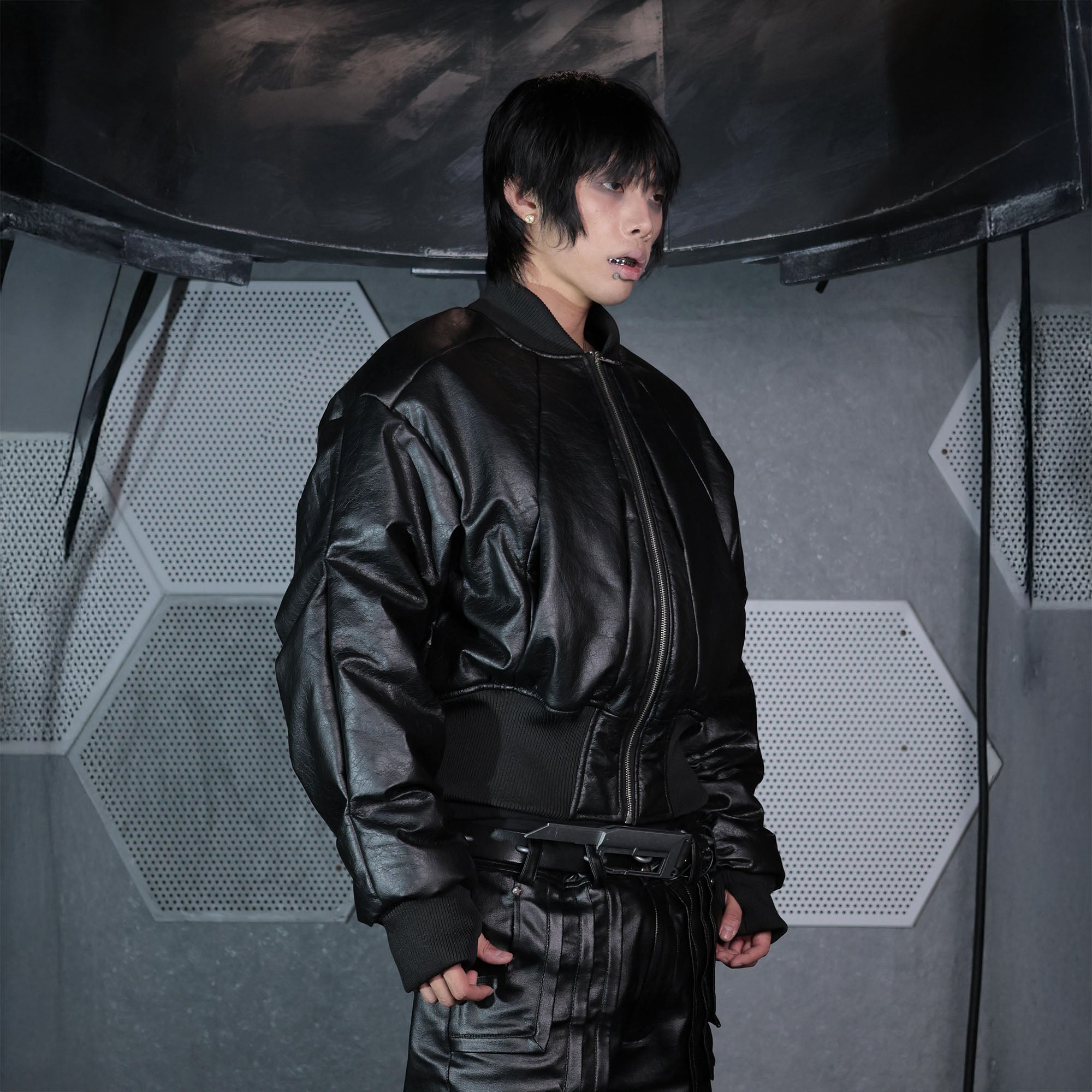 SSIN7 Panel Cinched Bomber Jacket-Jacket-S-Free Shipping Leatheretro