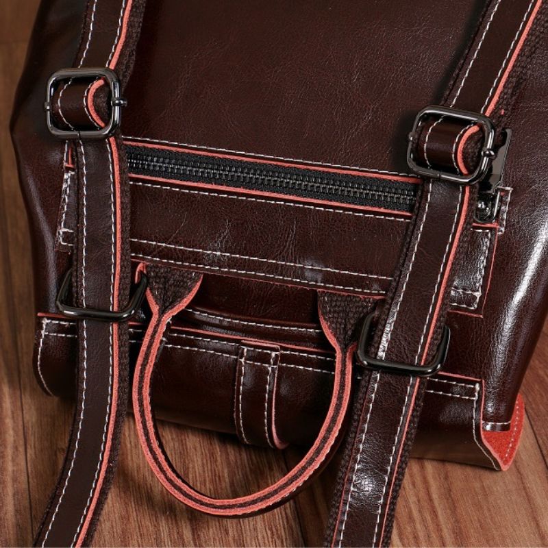 Genuine Waxed Leather Drawstring Backpack for Women-Backpacks-Brown-Free Shipping Leatheretro