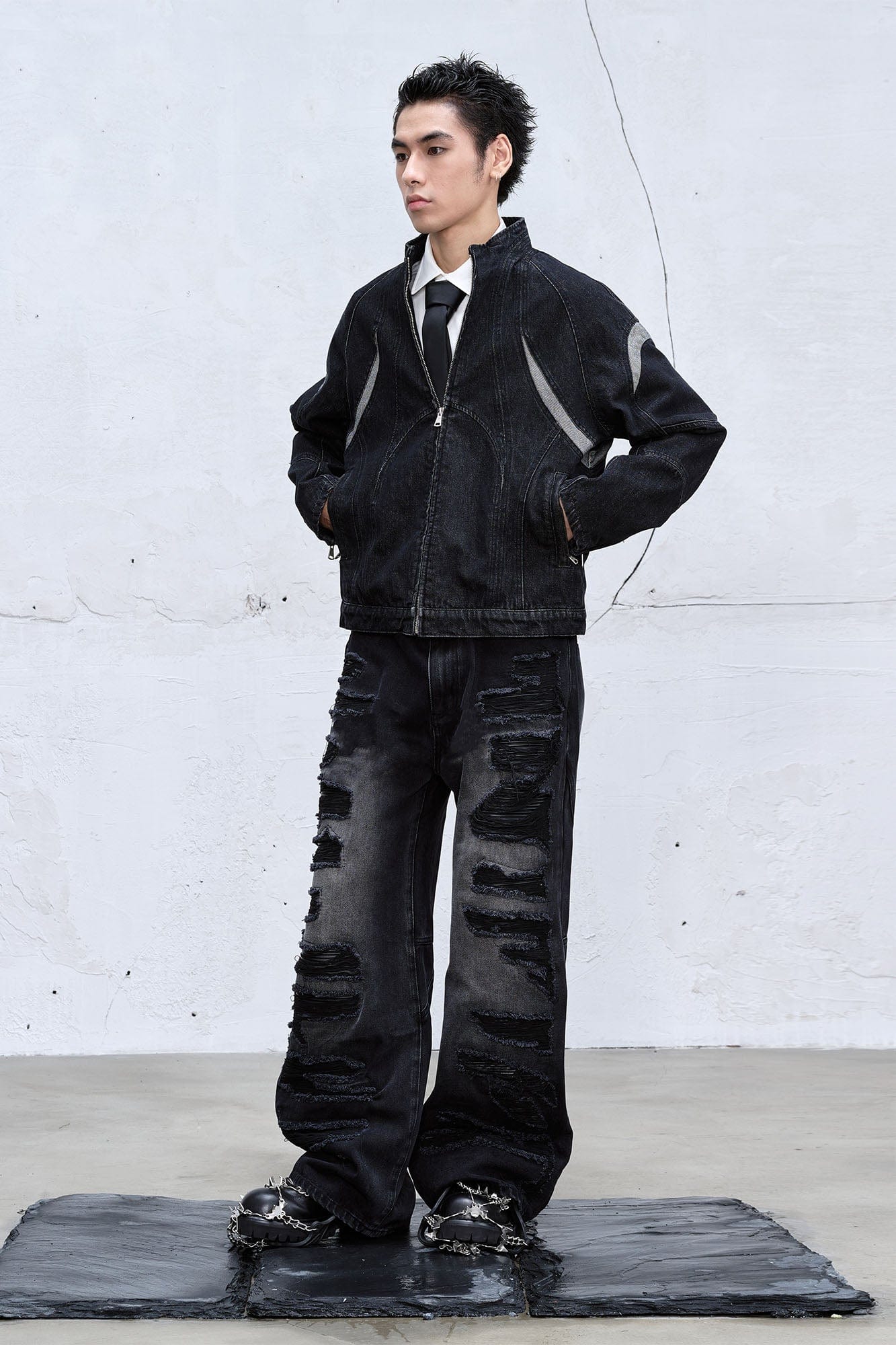 CATSSTAC Contrast Panel Denim Jacket-Jacket-M-Free Shipping Leatheretro