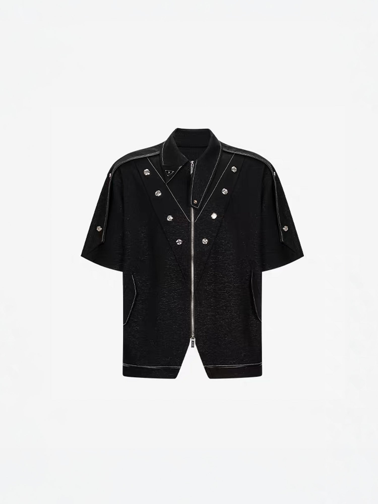 TIWILLTANG Studded Trim Zip-Up Half Shirt-T Shirt-S-Free Shipping Leatheretro