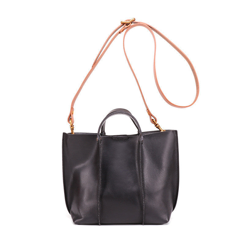 Premium Cowhide Leather Shoulder Tote Bag - Modern Bucket Style Shoulder Bags-Shoulder Bag-Black-Free Shipping Leatheretro