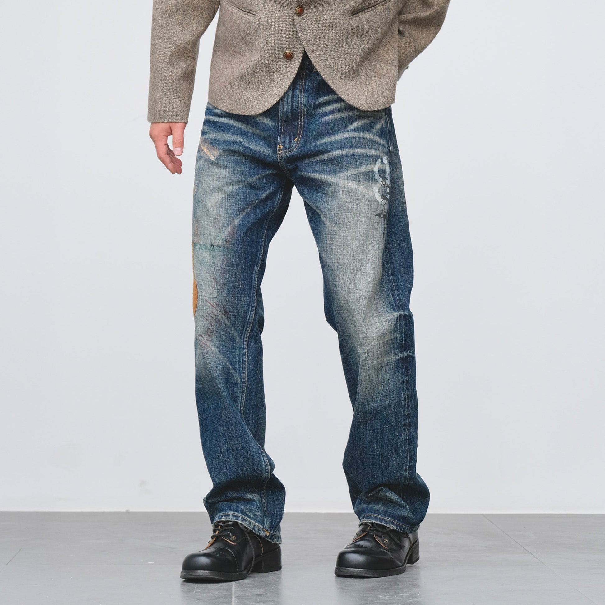 NEIGBORL Distressed Washed Patch Jeans-Pants-XXS (29)-Free Shipping Leatheretro