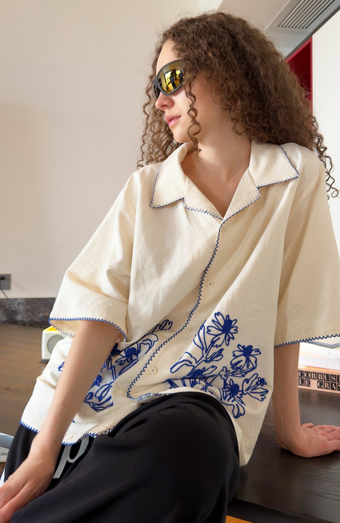 MIICHOUS Floral Embroidered Short-Sleeve Shirt-Half shirt-S (Preorder)-Free Shipping Leatheretro