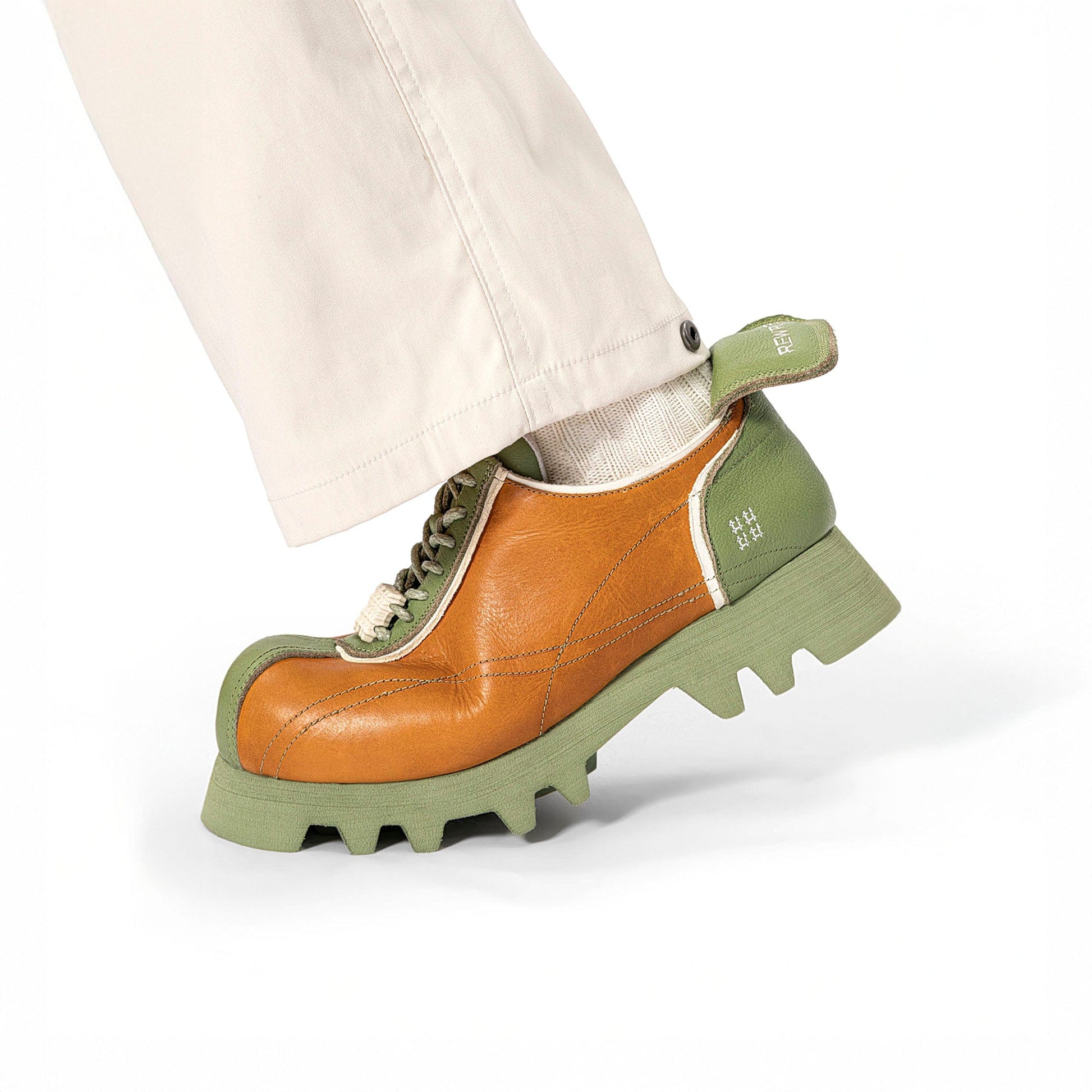 REWRITE Contrast Jagged Sole Leather Derby Shoes-Shoes-38.5-Free Shipping Leatheretro