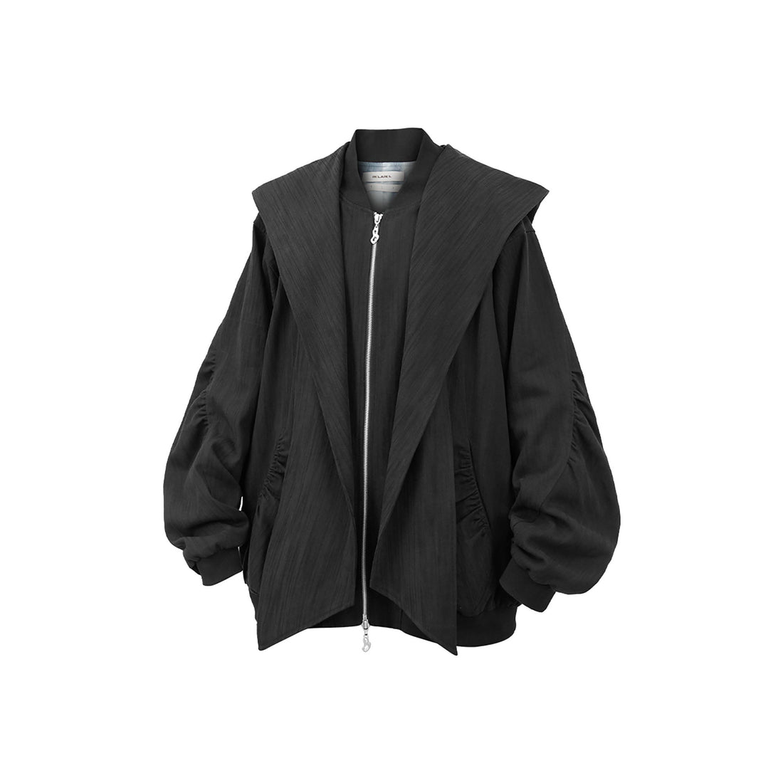RELABEL Detachable Hood Crinkled Oversized Jacket Black