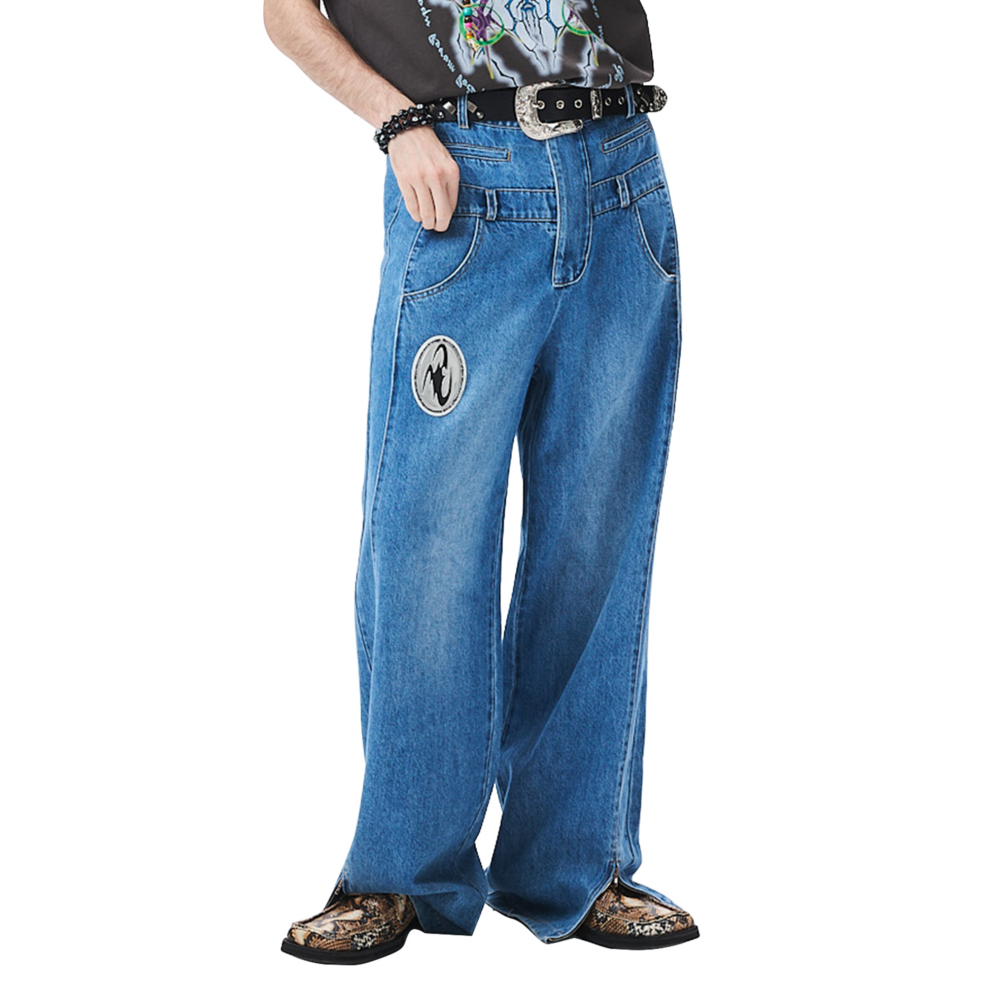 CYCYCY Deconstructed Double-Waist Washed Jeans-Jeans-XS / 28"-Free Shipping Leatheretro