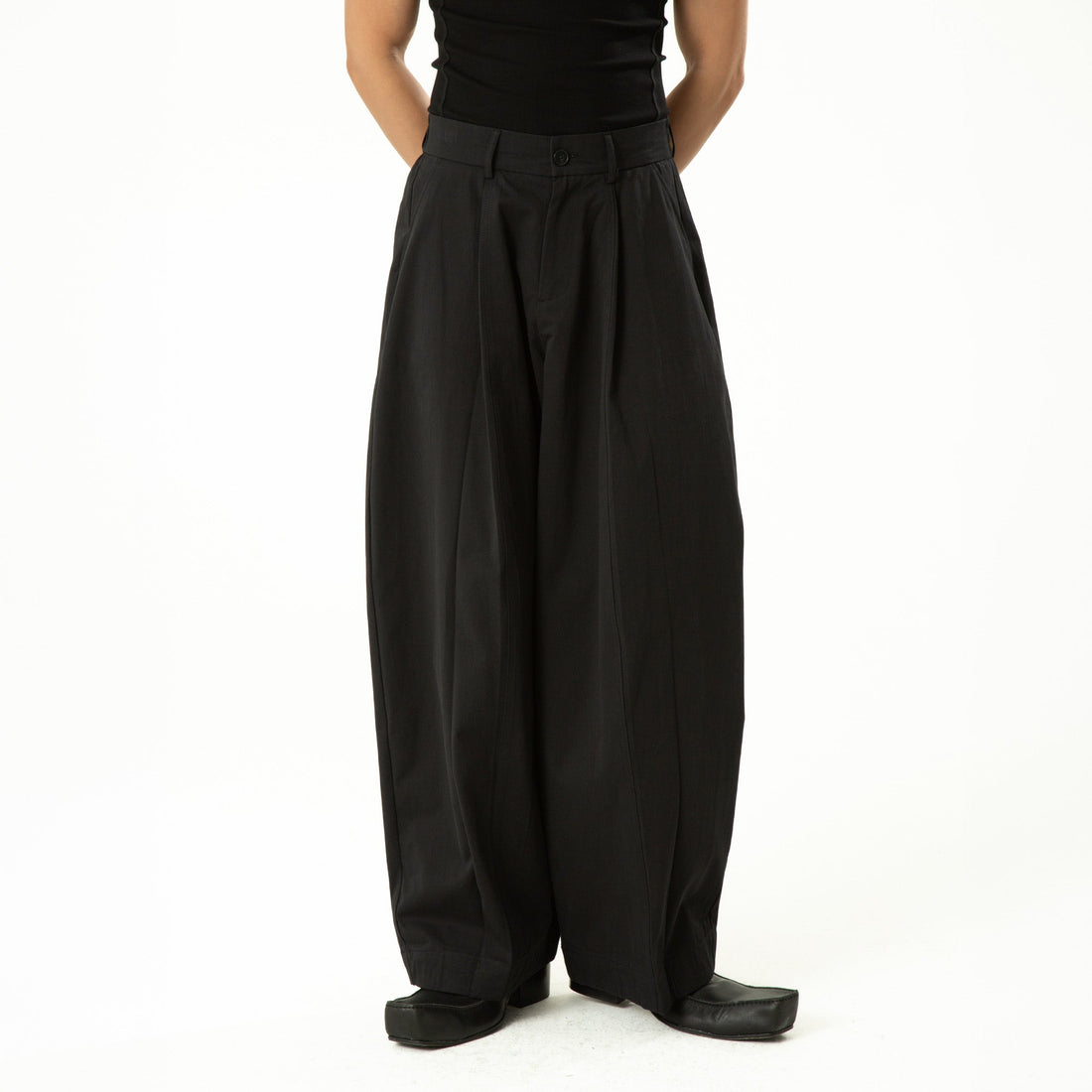 CLP High-Waist Curved Wide-Leg Pants-Pants-S-Black-Free Shipping Leatheretro