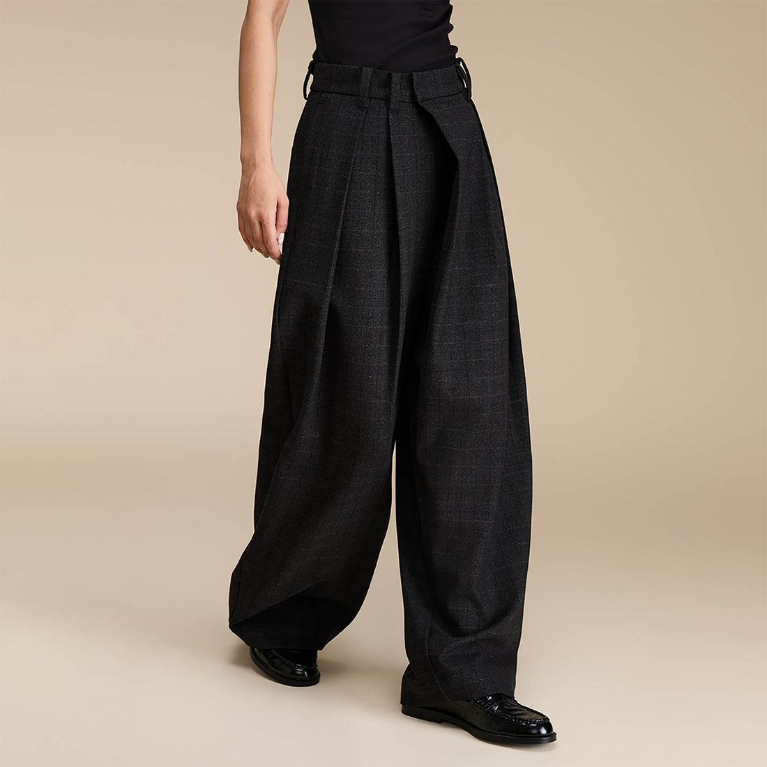 OPICLOTH Plaid Crinkled Wide-Leg Trousers-Pants-XS-Free Shipping Leatheretro