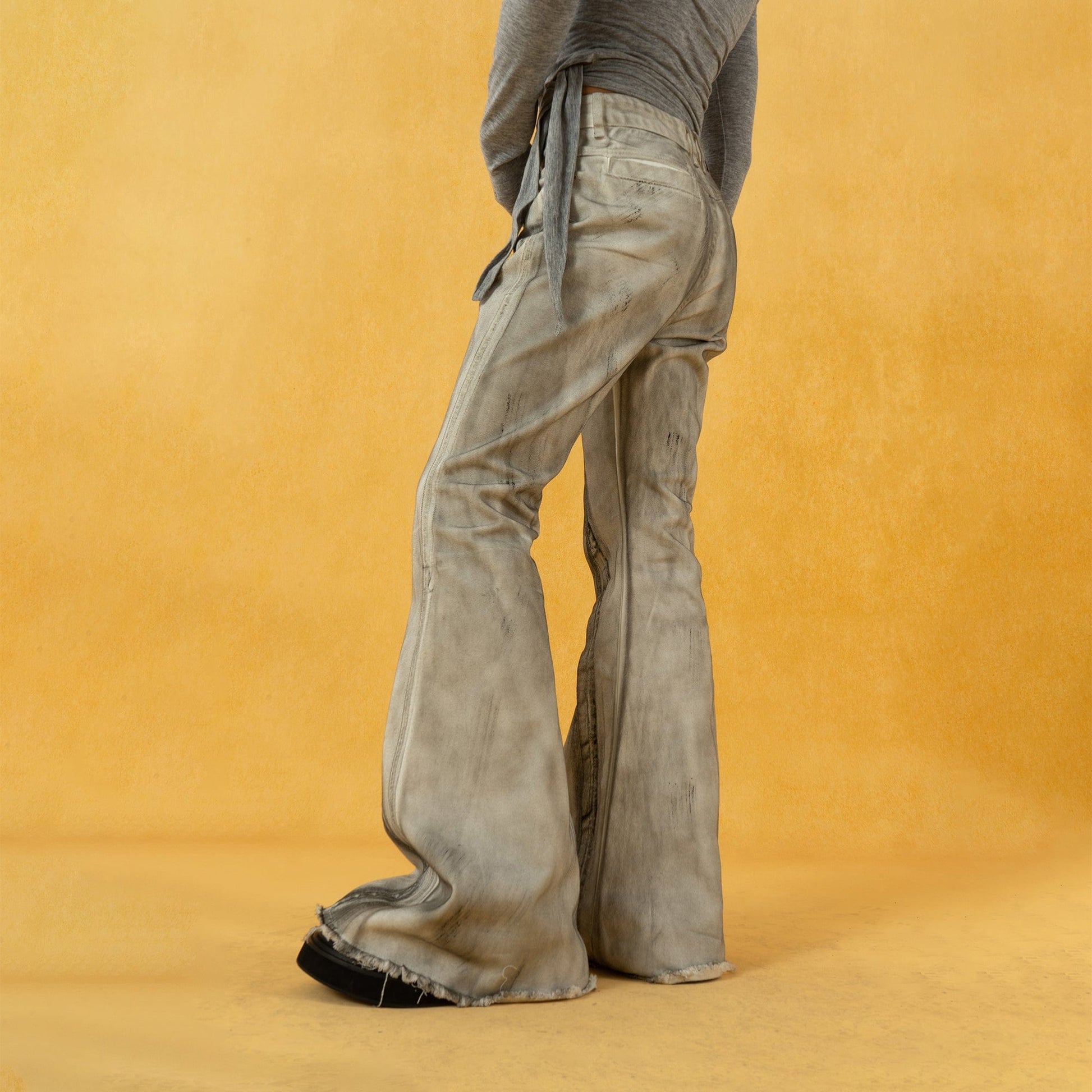 CLP Spliced Distressed Raw Edge Flared Jeans-Jeans-S-Free Shipping Leatheretro