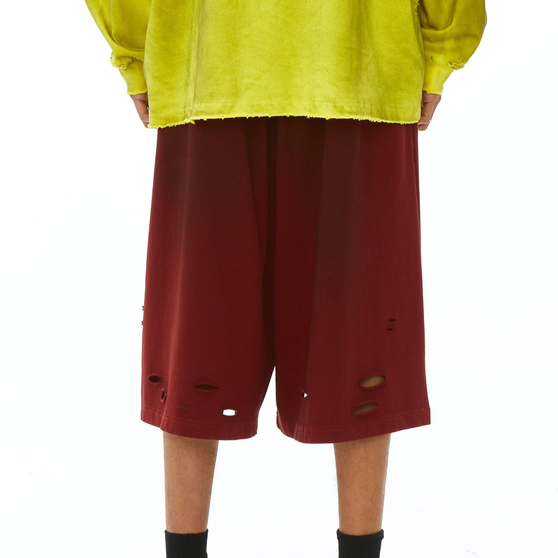 VANN VALRENCE Washed Gradient Distressed Oversized Shorts-Shorts-S-Free Shipping Leatheretro