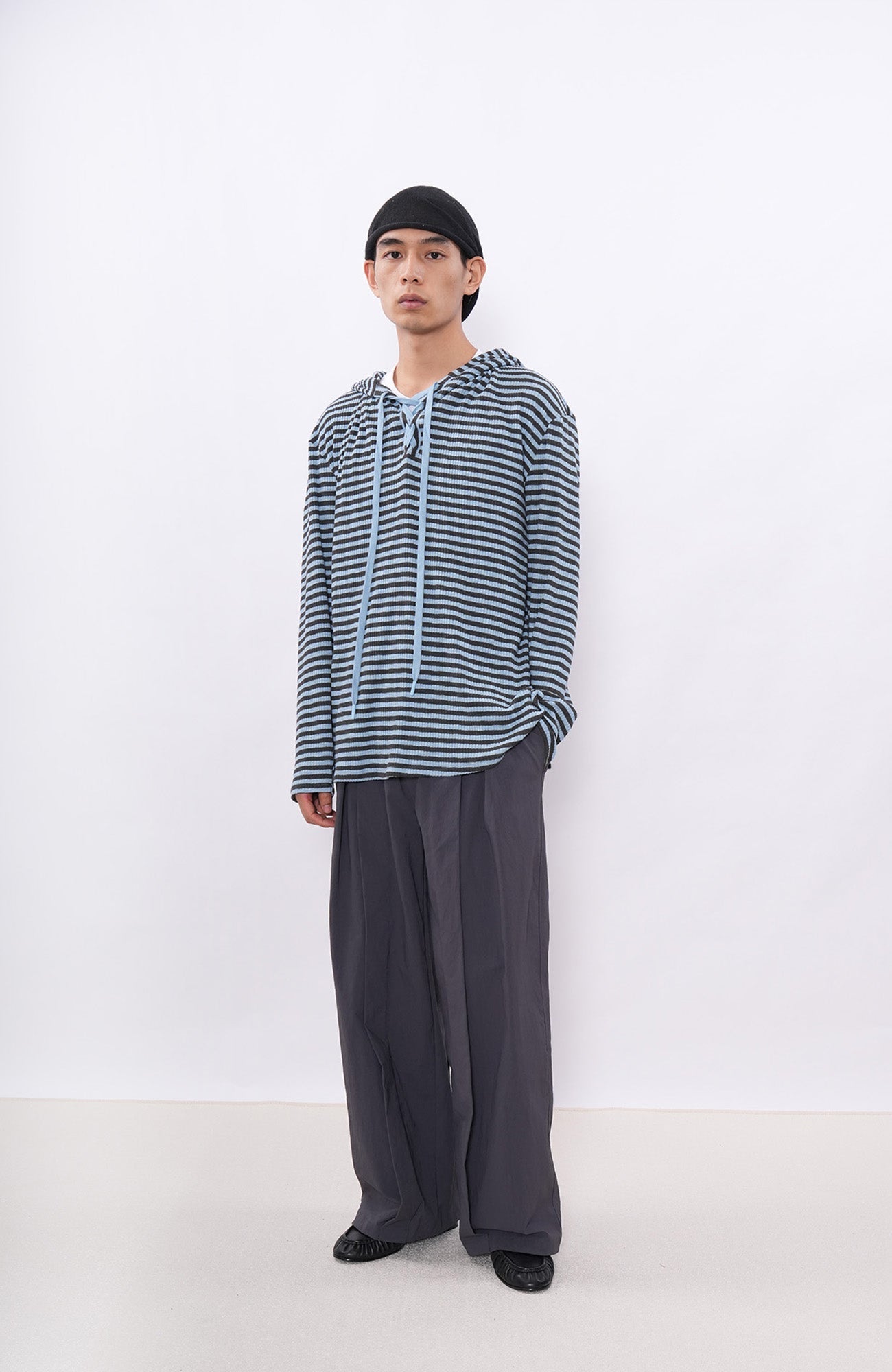 7440 37 1 Striped Lace-Up Hoodie Tee-L/S Tee-S (Preorder)-Free Shipping Leatheretro