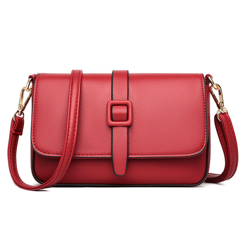 Women’s Small Square Crossbody Bag - Minimalist Leather Flap Bag-Crossbody Bag-Red-Free Shipping Leatheretro