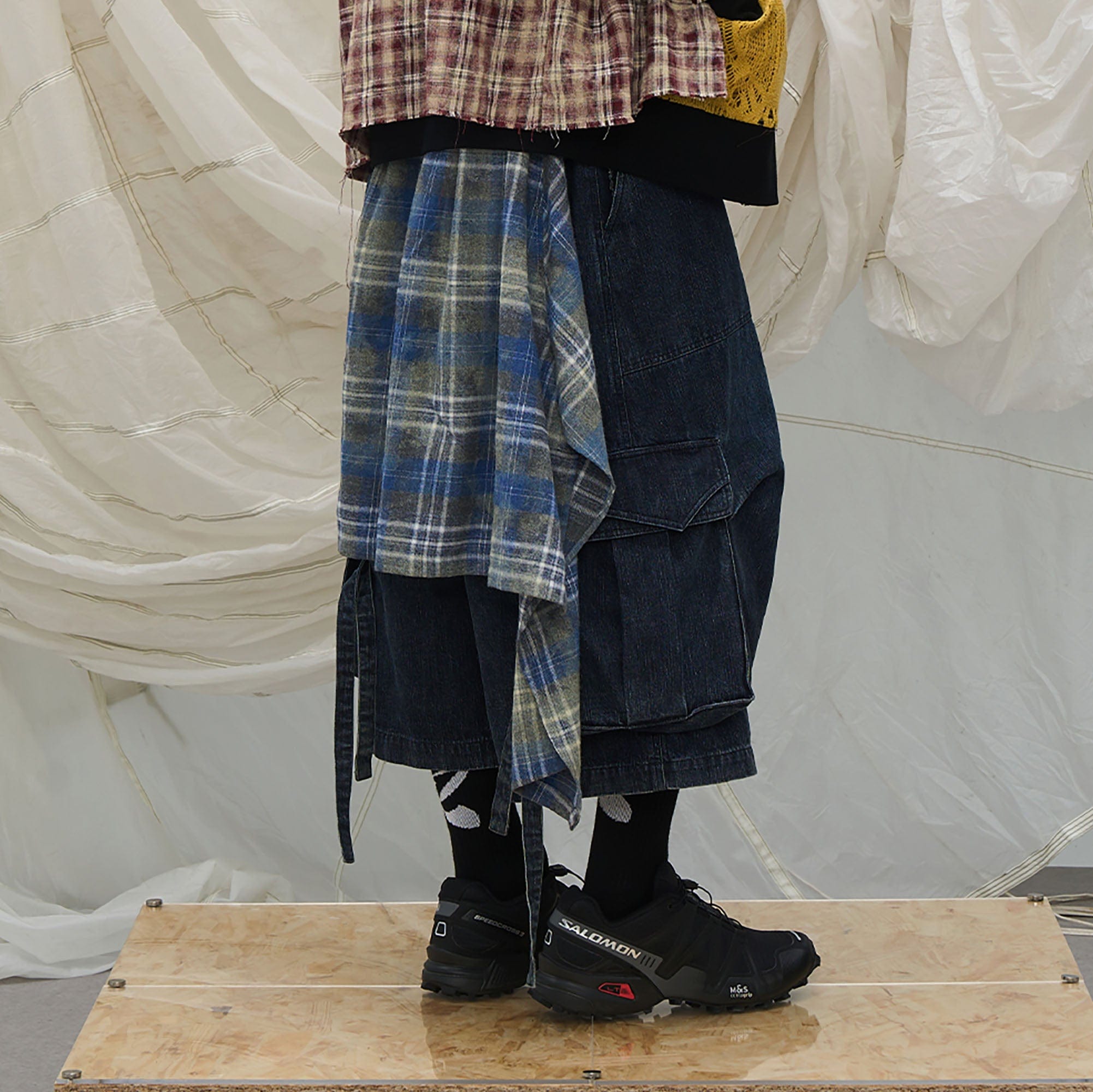 RELABEL Detachable Plaid Drape Denim Shorts-Shorts-XS-Free Shipping Leatheretro