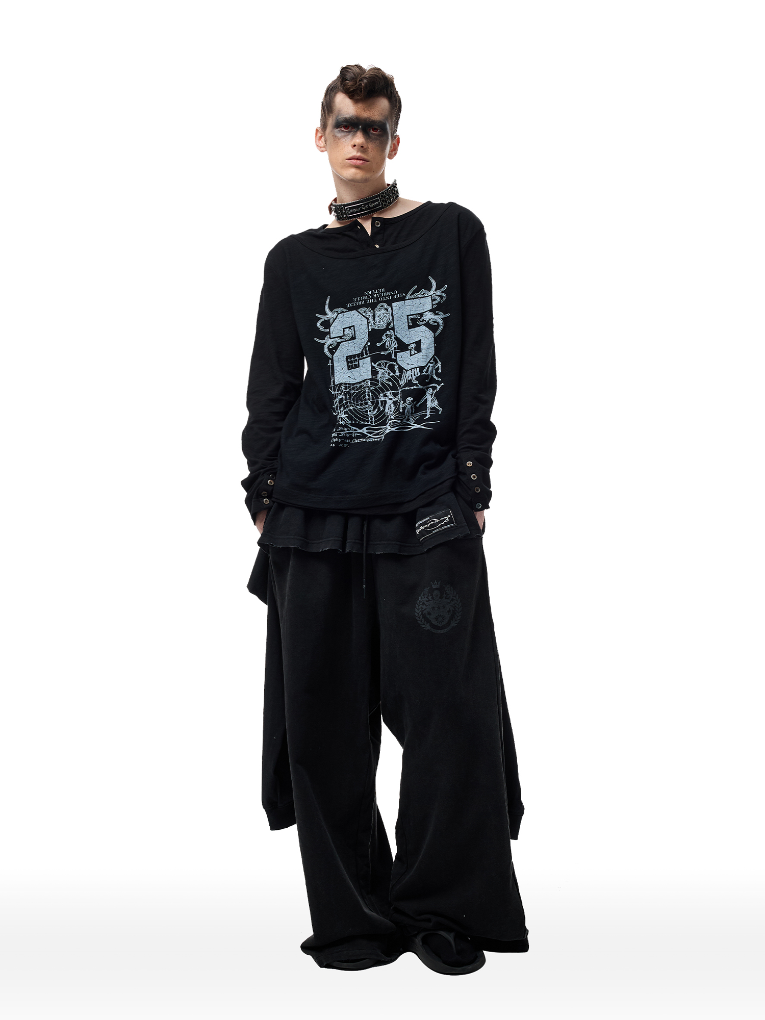CYCYCY Layered Raw Edge Wide-Leg Sweatpants Black-Pants-S /23"-Free Shipping Leatheretro