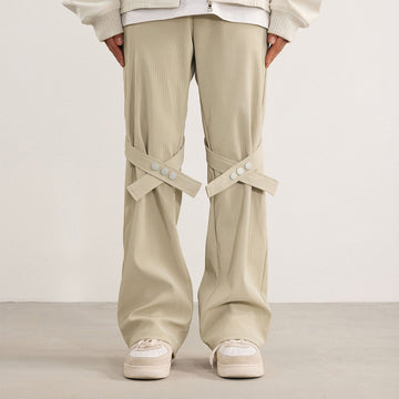 BONELESS Strap Faux Leather Texture Pants (Only Size S Left)-Pants-S-Apricot-Free Shipping Leatheretro