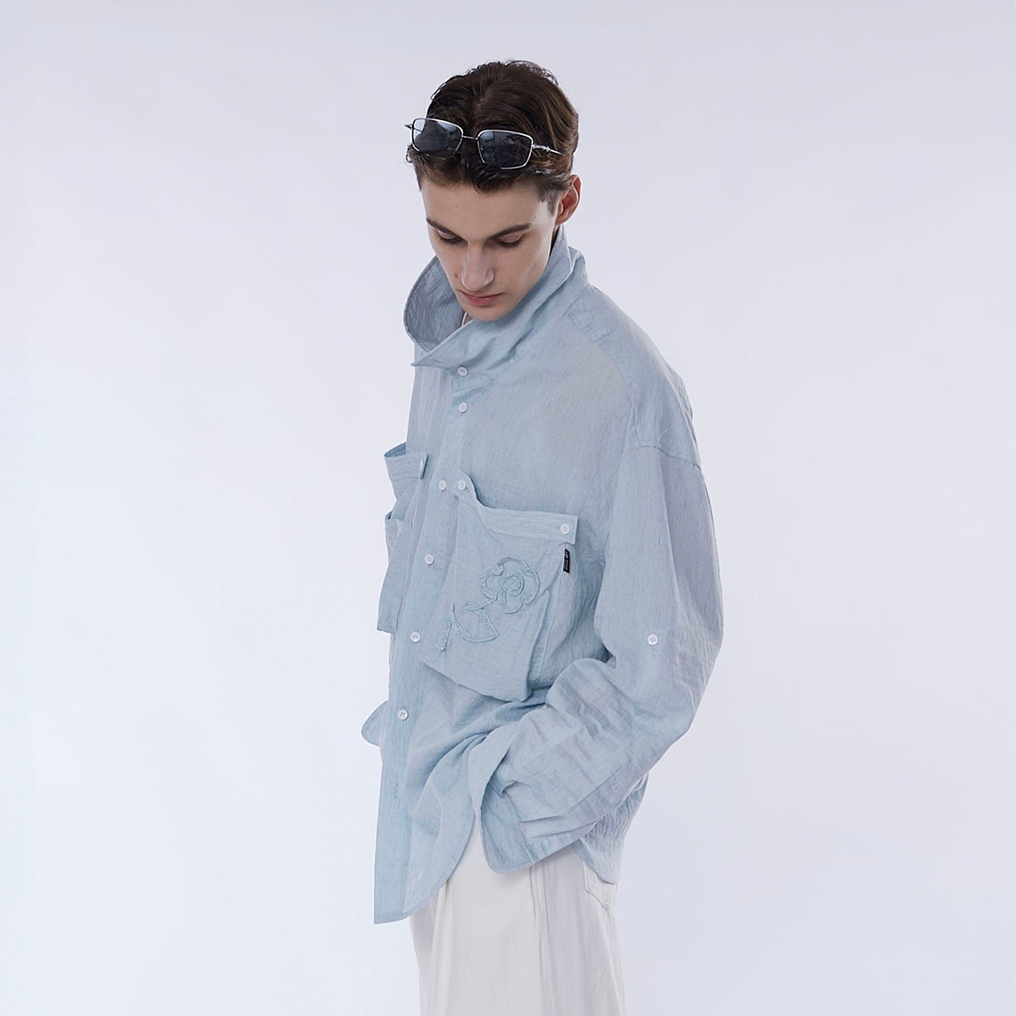 ASSEEN Rose Embroidered Pocket Linen-Blended Overshirt-Half shirt-S-Free Shipping Leatheretro