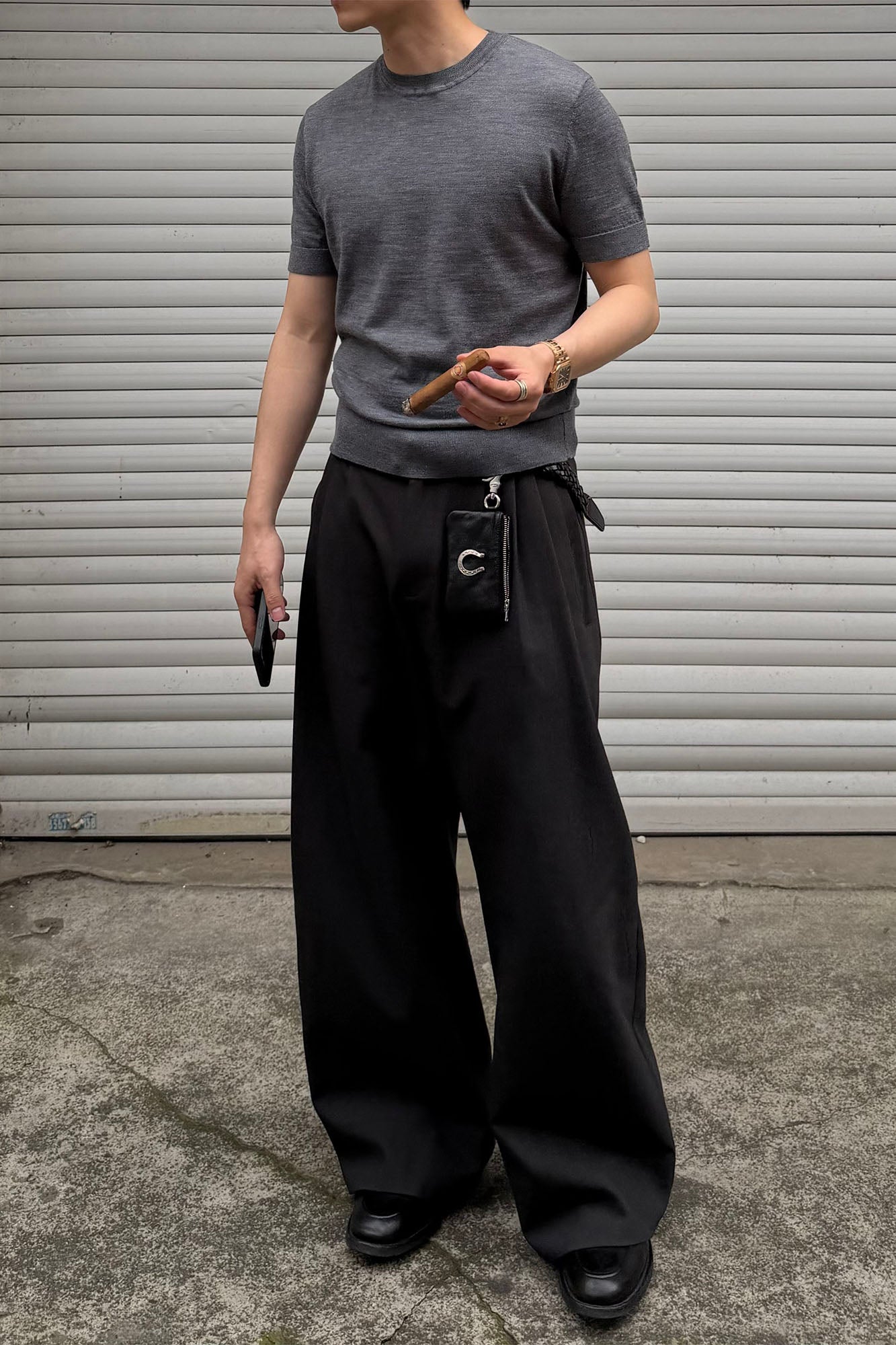 CATSSTAC Wool-Blend Multi-Pleats Oversized Trousers-Pants-M-Black-Free Shipping Leatheretro