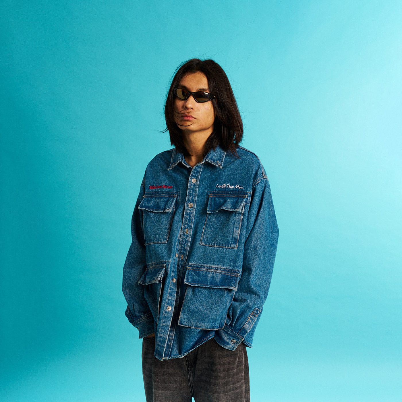 WCC Multi-Pockets Musical Skeletons Denim Jacket-Jacket-M-Free Shipping Leatheretro