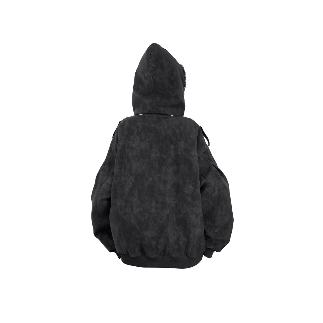 RELABEL Detachable Plush Scarf Hooded Suede Jacket Black-Jacket-XS-Free Shipping Leatheretro