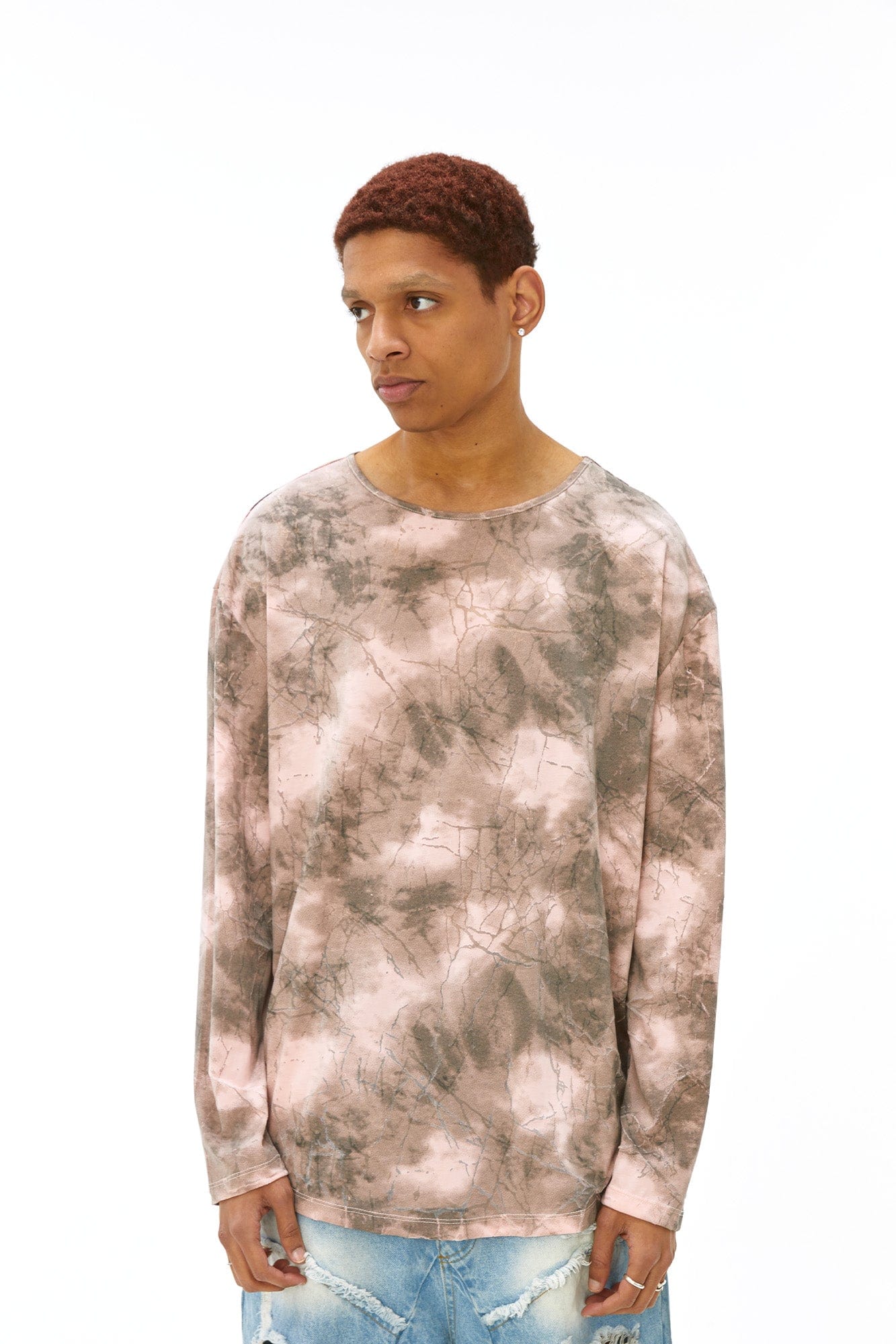 VANN VALRENCE Distressed Tie-Dye Oversized T-Shirt-L/S Tee-S-Free Shipping Leatheretro