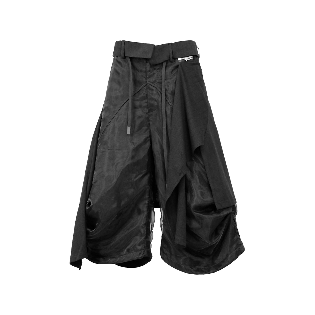 RELABEL Detachable Drape Ruched Oversized Shorts Black-Shorts-XS-Free Shipping Leatheretro