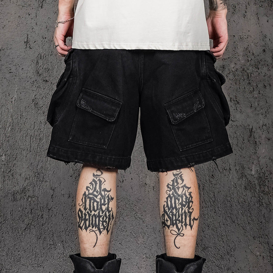 UNDERWATER Layered-Pocket Distressed Denim Shorts-Shorts-S-Free Shipping Leatheretro