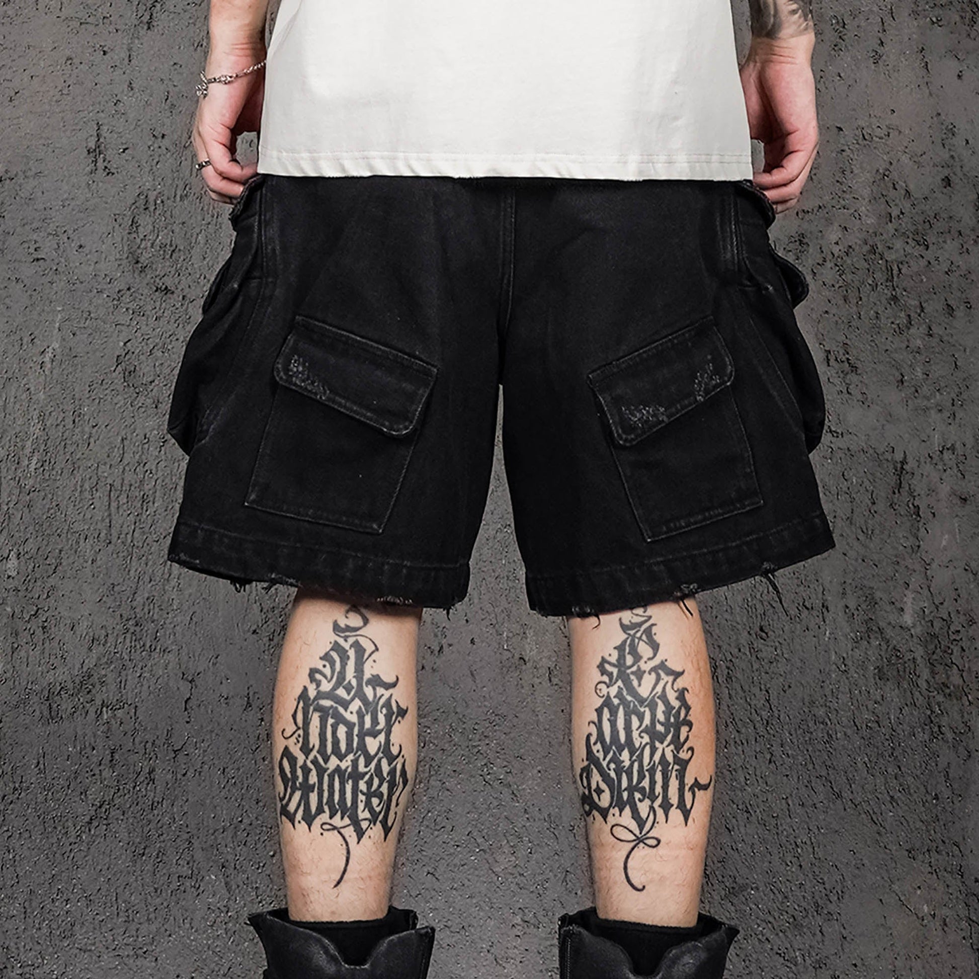 UNDERWATER Layered-Pocket Distressed Denim Shorts-Shorts-S-Free Shipping Leatheretro