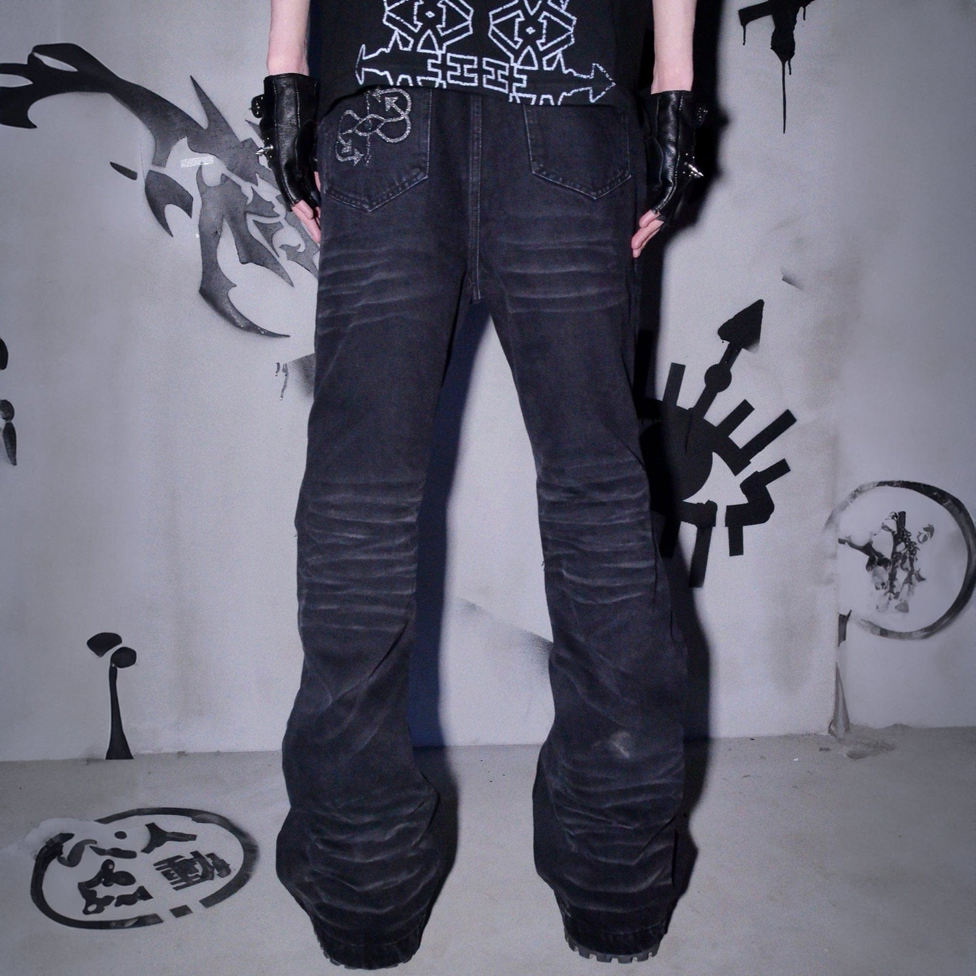 PHANTOMHUNTER Distressed Paneled Ripped Flared Jeans-Pants-S-Free Shipping Leatheretro