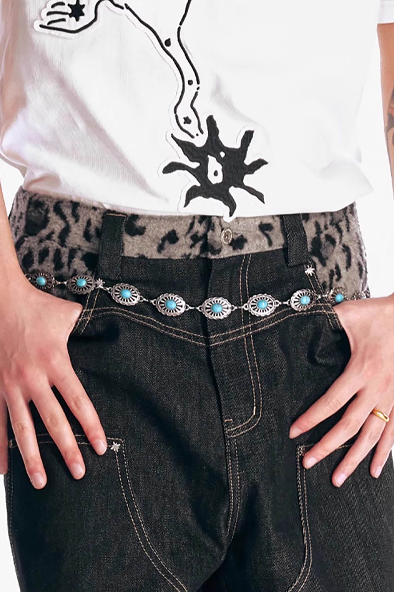 1997 POSTOFFICE Leopard Waist Double-Knee Wide-Leg Pants-Pants-S-Free Shipping Leatheretro