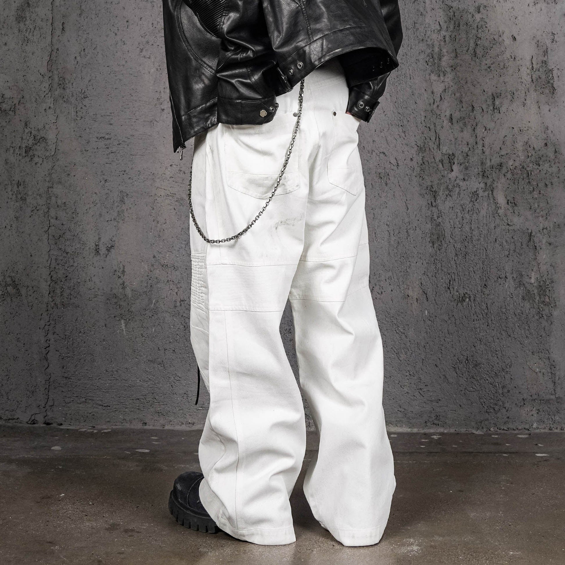UNDERWATER Infernal Gaze Crinkled Waxed Wide-Leg Pants White-Pants-S-Free Shipping Leatheretro