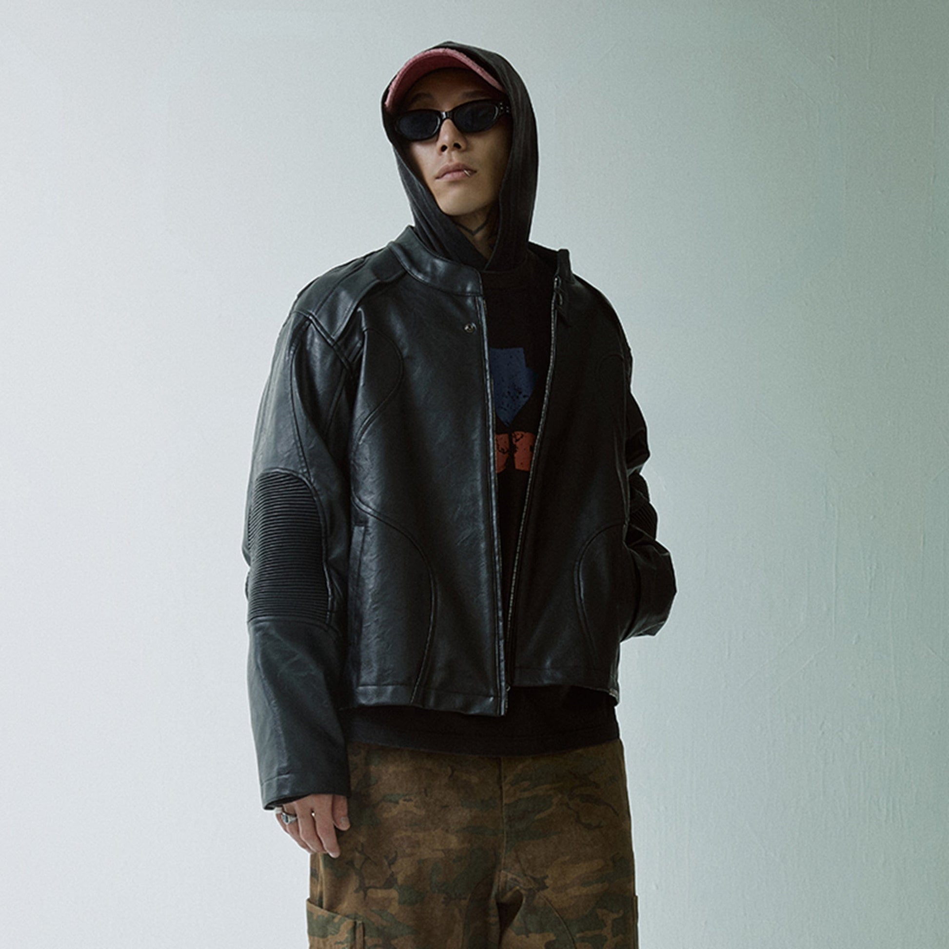 F2CE Modern Deconstructed Faux Leather Biker Jacket Black-Jacket-S-Black-Free Shipping Leatheretro