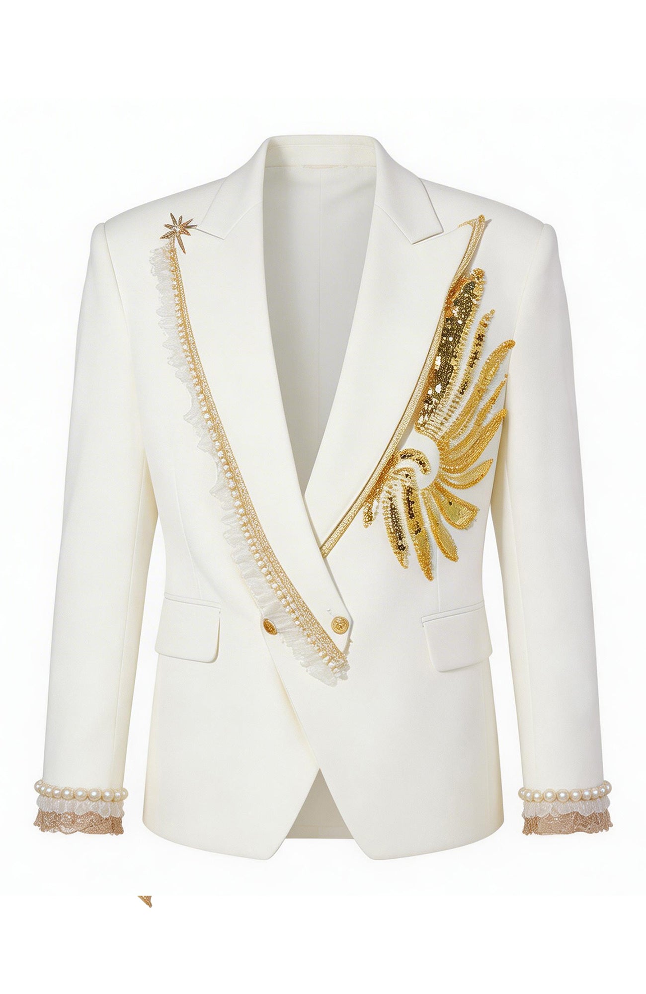 SHANG JIE Phoenix Embroidered Lace-Trim Blazer-Jacket-M (Preorder)-Free Shipping Leatheretro