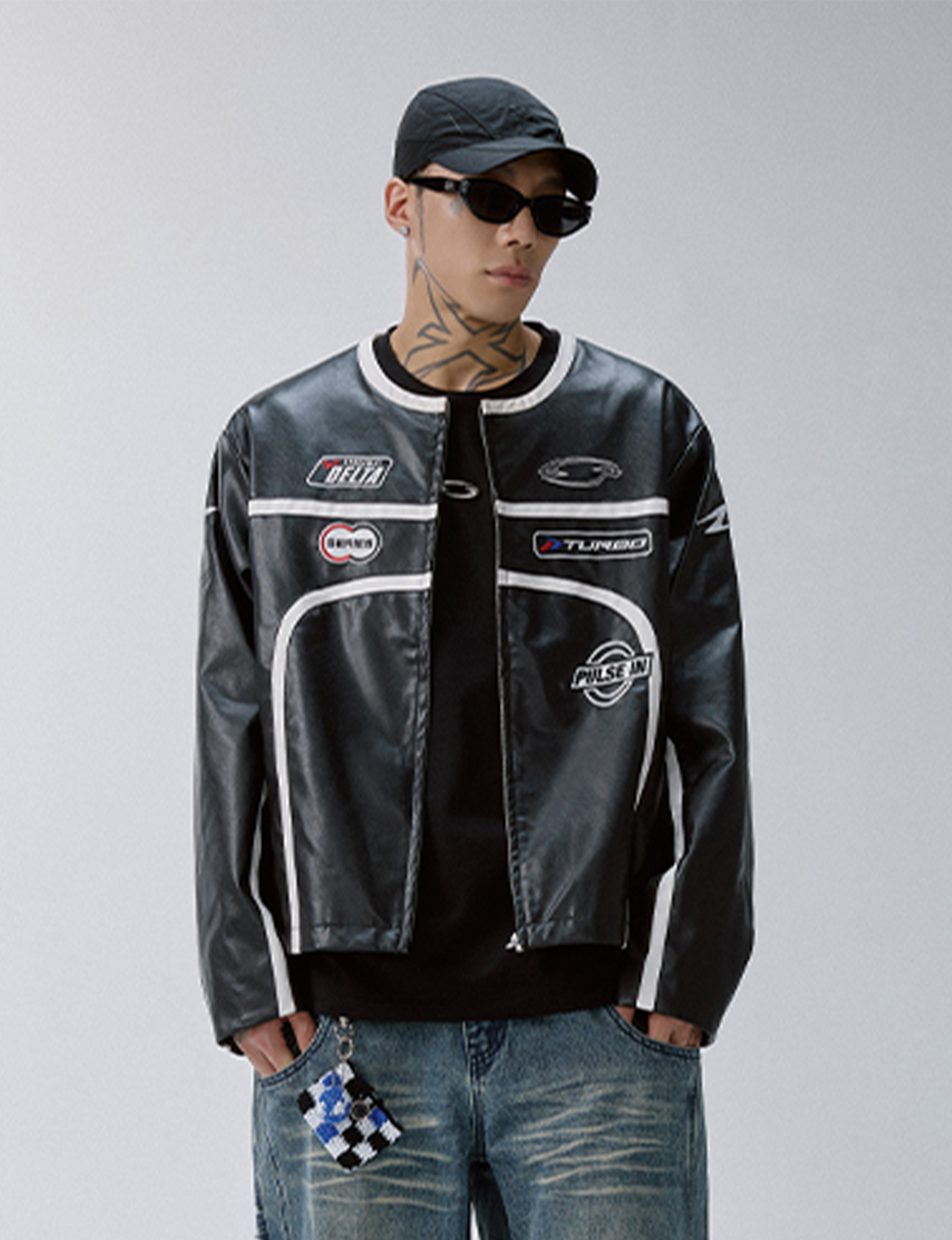 F2CE Racing Patch Contrast Panel PU Moto Jacket-Jacket-S-Free Shipping Leatheretro